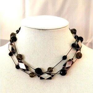 Vintage Dabby Reid classic Mother of Pearl & Glass beads 3 strand necklace 17"